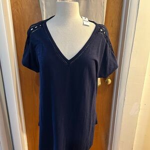 Lane Bryant Deep Blue V-Neck Blouse